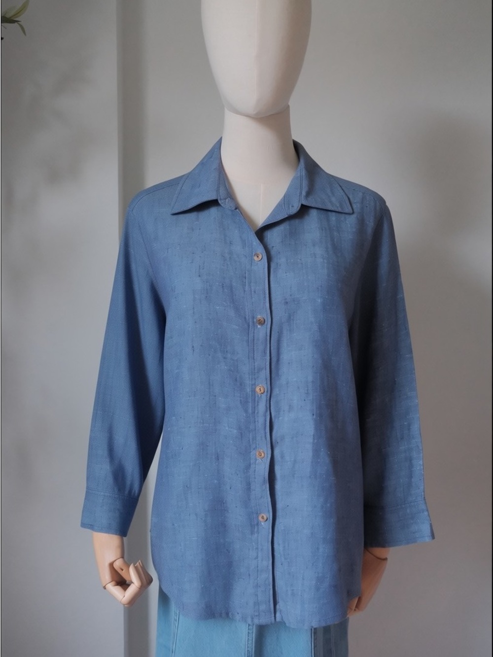 Blue Button-Front Women's Blouse